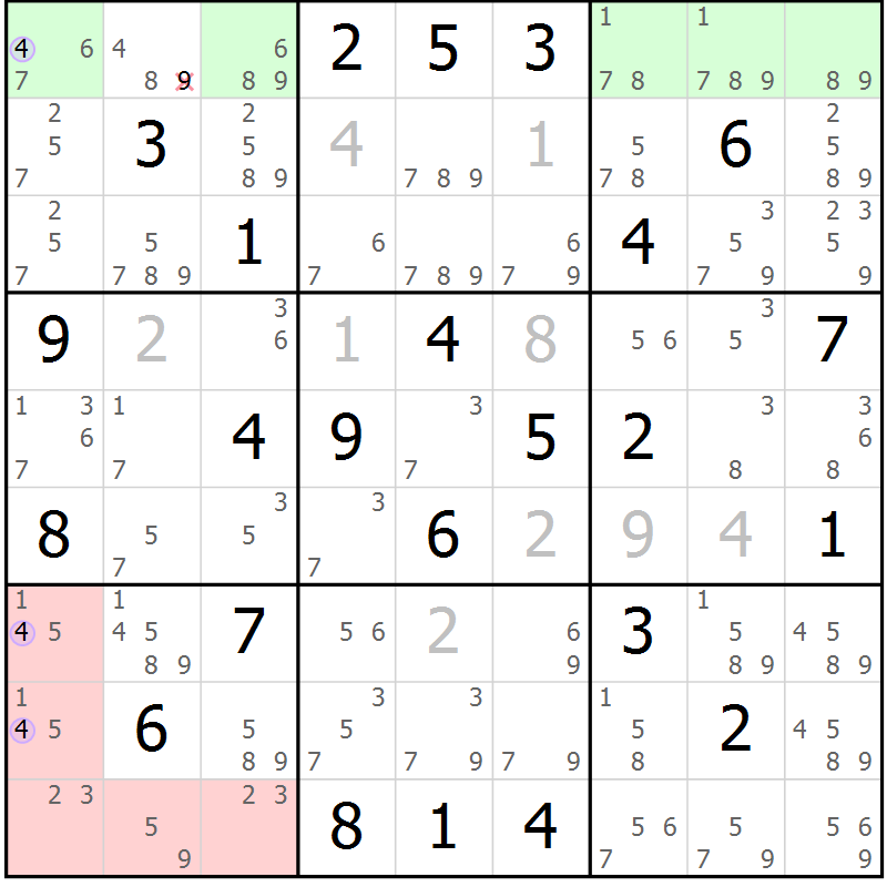 Position des candidats pour la solution de la Gr 49 page 52 du magazine de sudoku Sudoku Suprême n° 040