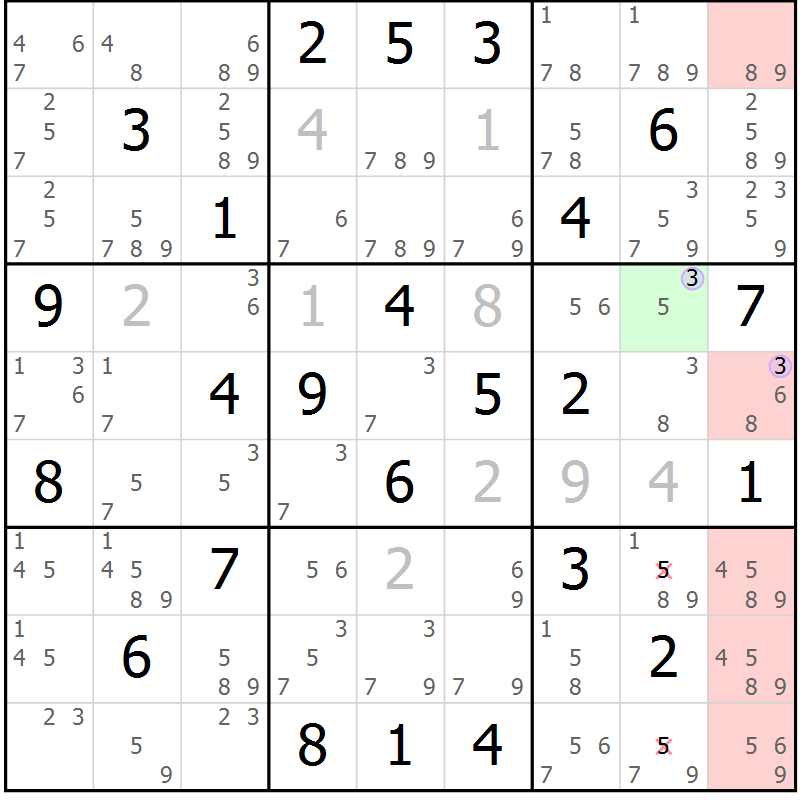 Position des candidats pour la solution de la Gr 49 page 52 du magazine de sudoku Sudoku Suprême n° 040
