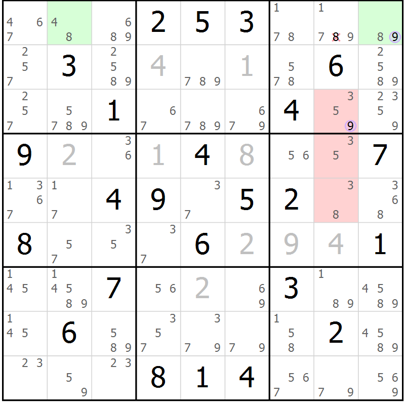 Position des candidats pour la solution de la Gr 49 page 52 du magazine de sudoku Sudoku Suprême n° 040
