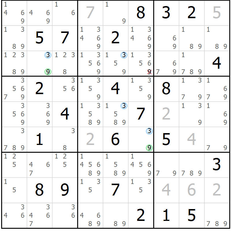 Position des candidats pour la solution de la Gr 5 page 8 du magazine de sudoku Sudoku Suprême n° 040