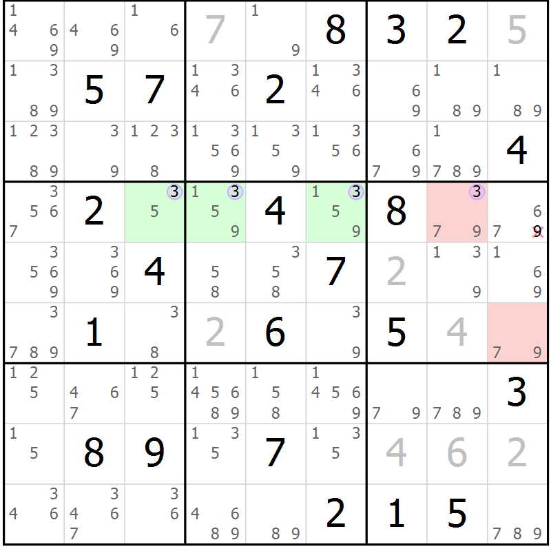 Position des candidats pour la solution de la Gr 5 page 8 du magazine de sudoku Sudoku Suprême n° 040