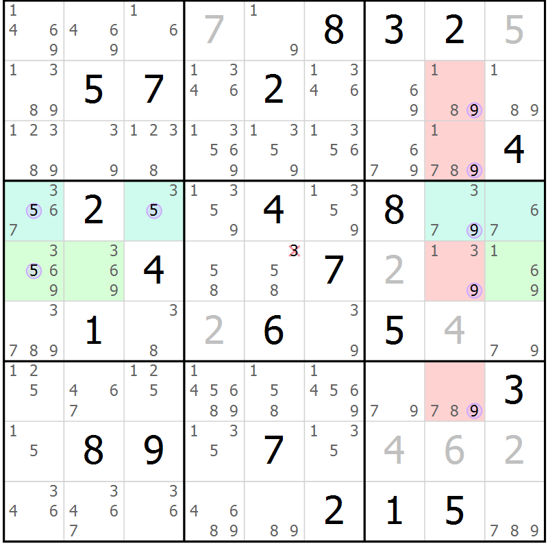 Position des candidats pour la solution de la Gr 5 page 8 du magazine de sudoku Sudoku Suprême n° 040