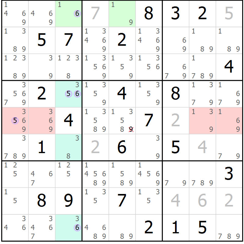 Position des candidats pour la solution de la Gr 5 page 8 du magazine de sudoku Sudoku Suprême n° 040