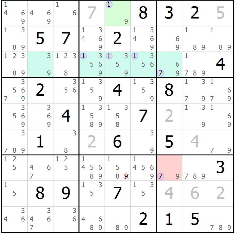 Position des candidats pour la solution de la Gr 5 page 8 du magazine de sudoku Sudoku Suprême n° 040