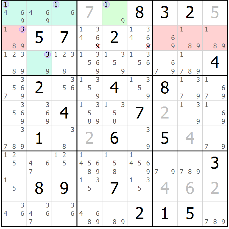 Position des candidats pour la solution de la Gr 5 page 8 du magazine de sudoku Sudoku Suprême n° 040