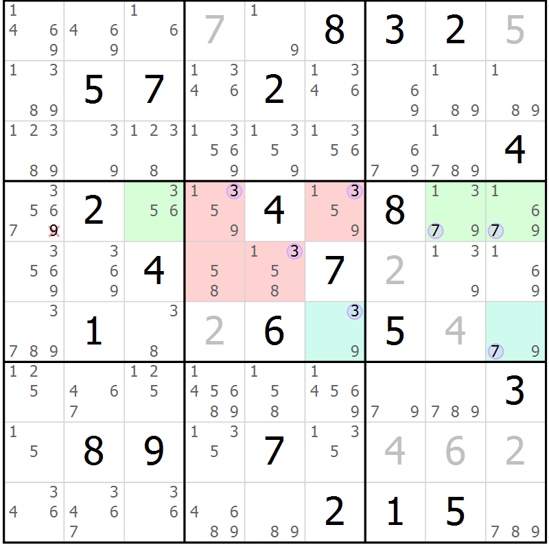 Position des candidats pour la solution de la Gr 5 page 8 du magazine de sudoku Sudoku Suprême n° 040