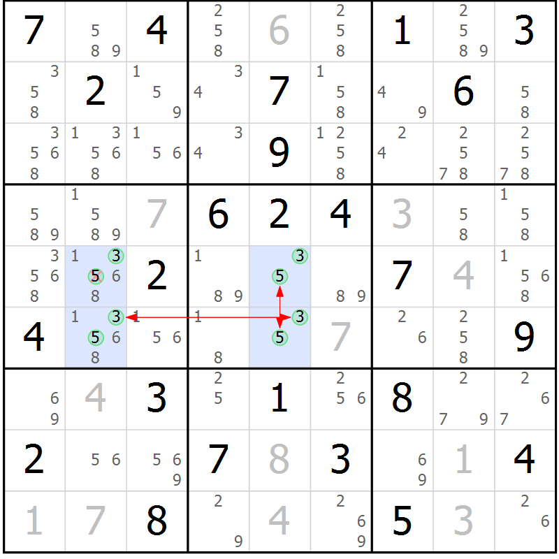 Position des candidats pour la solution de la Gr 50 page 53 du magazine de sudoku Sudoku Suprême n° 040