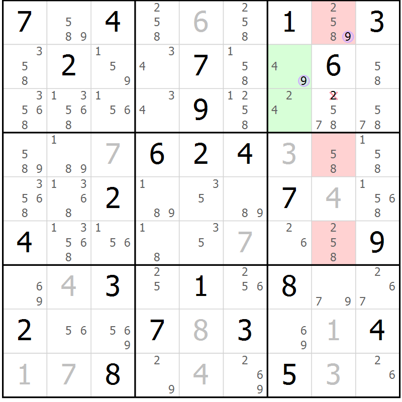 Position des candidats pour la solution de la Gr 50 page 53 du magazine de sudoku Sudoku Suprême n° 040
