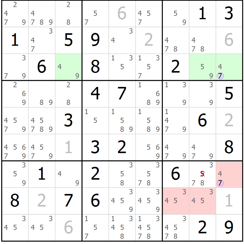Position des candidats pour la solution de la Gr 52 page 55 du magazine de sudoku Sudoku Suprême n° 040