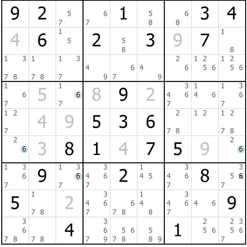 Position des candidats pour la solution de la Gr 54 page 57 du magazine de sudoku Sudoku Suprême n° 040