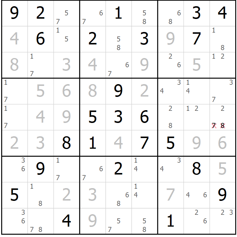 Position des candidats pour la solution de la Gr 54 page 57 du magazine de sudoku Sudoku Suprême n° 040