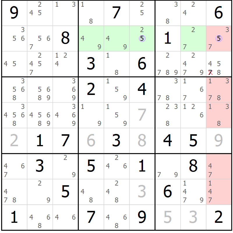 Position des candidats pour la solution de la Gr 56 page 59 du magazine de sudoku Sudoku Suprême n° 040