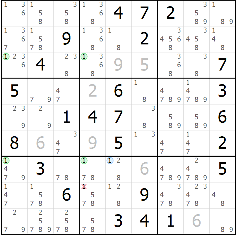 Position des candidats pour la solution de la Gr 57 page 60 du magazine de sudoku Sudoku Suprême n° 040