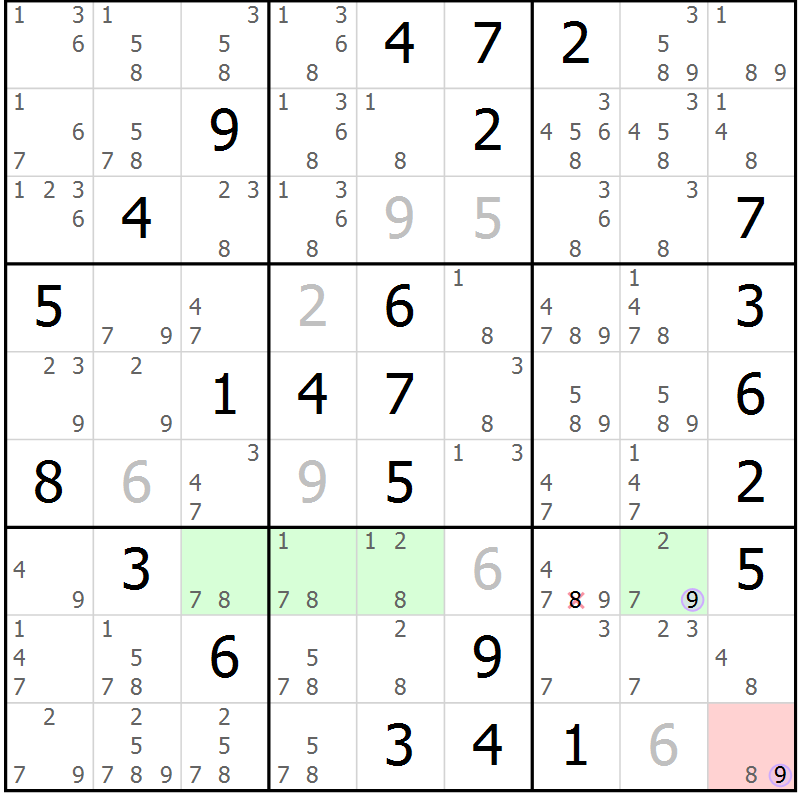 Position des candidats pour la solution de la Gr 57 page 60 du magazine de sudoku Sudoku Suprême n° 040