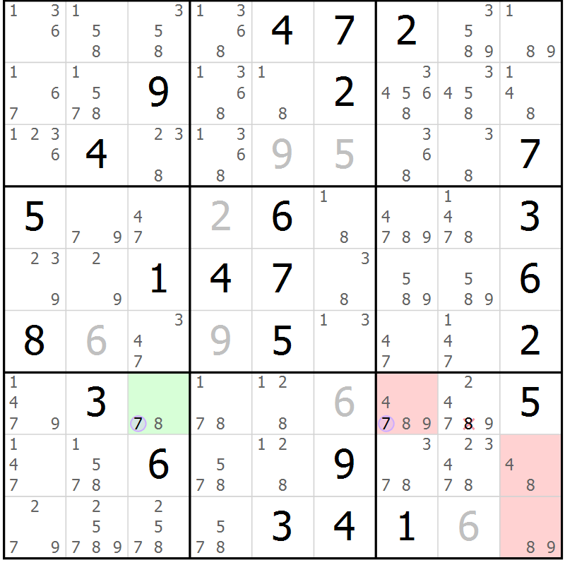 Position des candidats pour la solution de la Gr 57 page 60 du magazine de sudoku Sudoku Suprême n° 040