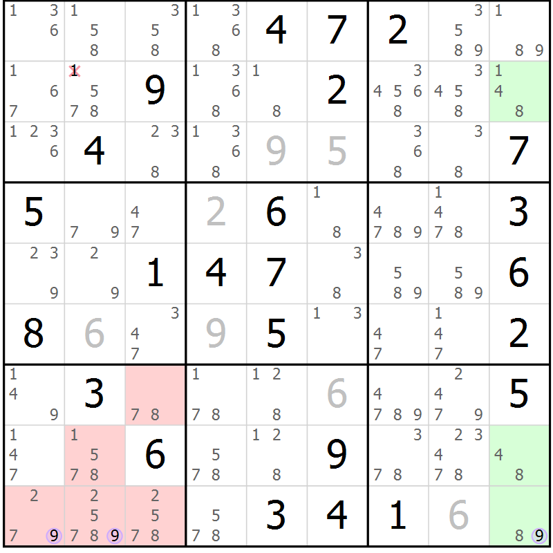 Position des candidats pour la solution de la Gr 57 page 60 du magazine de sudoku Sudoku Suprême n° 040