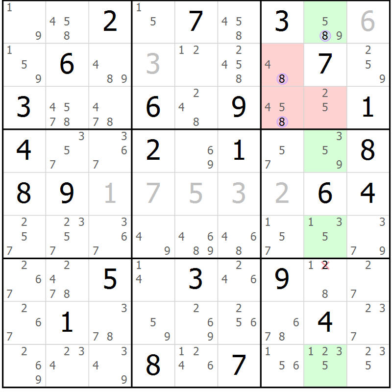Position des candidats pour la solution de la Gr 59 page 62 du magazine de sudoku Sudoku Suprême n° 040