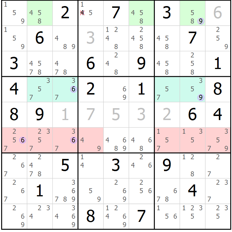 Position des candidats pour la solution de la Gr 59 page 62 du magazine de sudoku Sudoku Suprême n° 040
