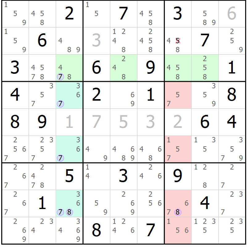 Position des candidats pour la solution de la Gr 59 page 62 du magazine de sudoku Sudoku Suprême n° 040