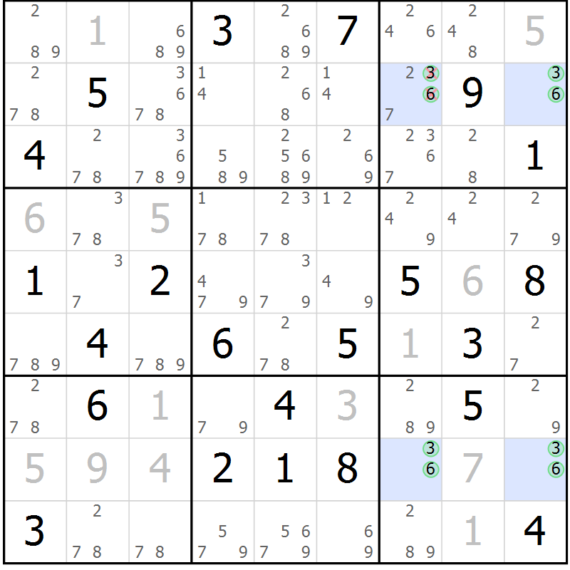 Position des candidats pour la solution de la Gr 6 page 9 du magazine de sudoku Sudoku Suprême n° 040
