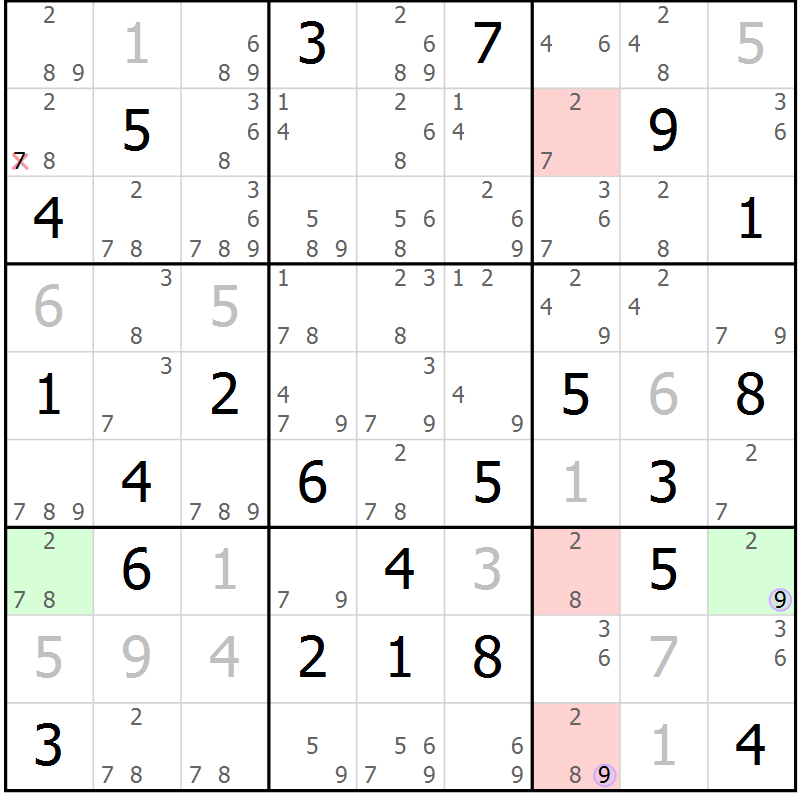 Position des candidats pour la solution de la Gr 6 page 9 du magazine de sudoku Sudoku Suprême n° 040