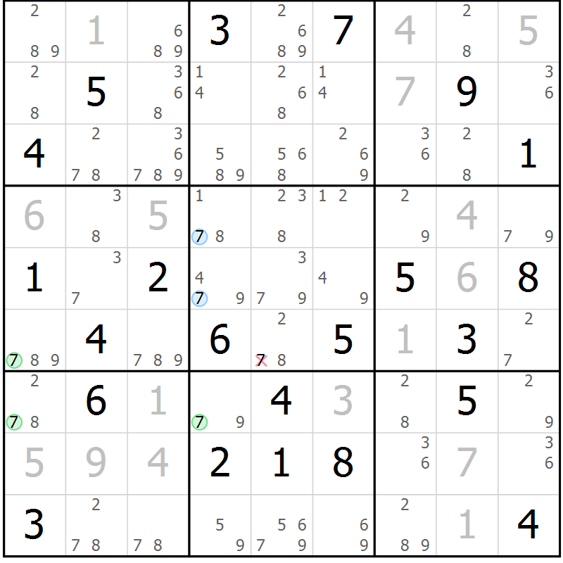 Position des candidats pour la solution de la Gr 6 page 9 du magazine de sudoku Sudoku Suprême n° 040
