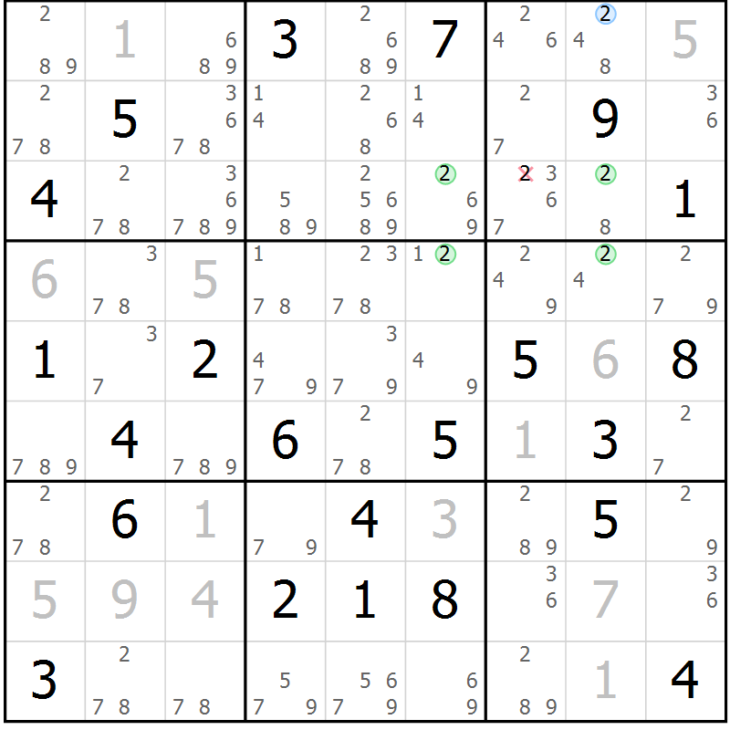 Position des candidats pour la solution de la Gr 6 page 9 du magazine de sudoku Sudoku Suprême n° 040