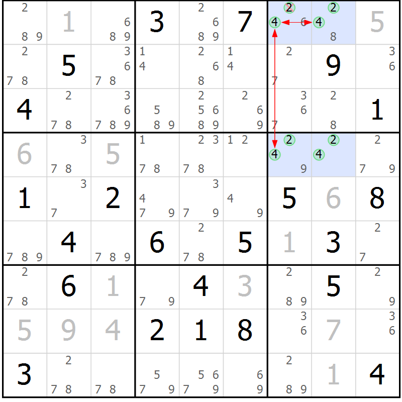 Position des candidats pour la solution de la Gr 6 page 9 du magazine de sudoku Sudoku Suprême n° 040