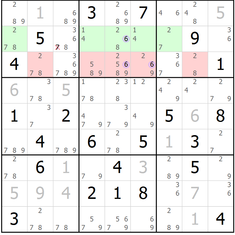 Position des candidats pour la solution de la Gr 6 page 9 du magazine de sudoku Sudoku Suprême n° 040