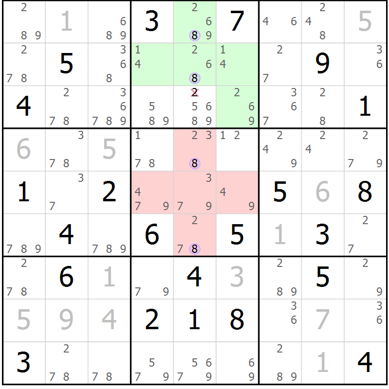 Position des candidats pour la solution de la Gr 6 page 9 du magazine de sudoku Sudoku Suprême n° 040