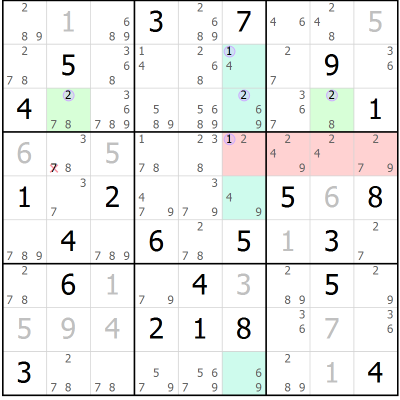 Position des candidats pour la solution de la Gr 6 page 9 du magazine de sudoku Sudoku Suprême n° 040