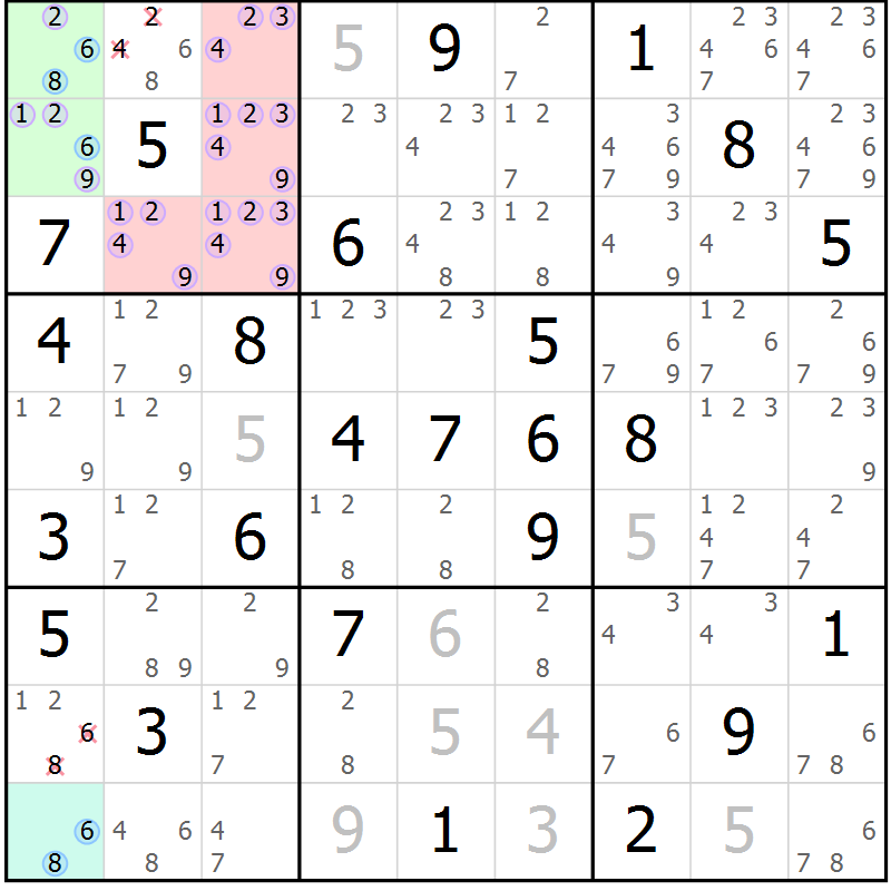 Position des candidats pour la solution de la Gr 61 page 64 du magazine de sudoku Sudoku Suprême n° 040