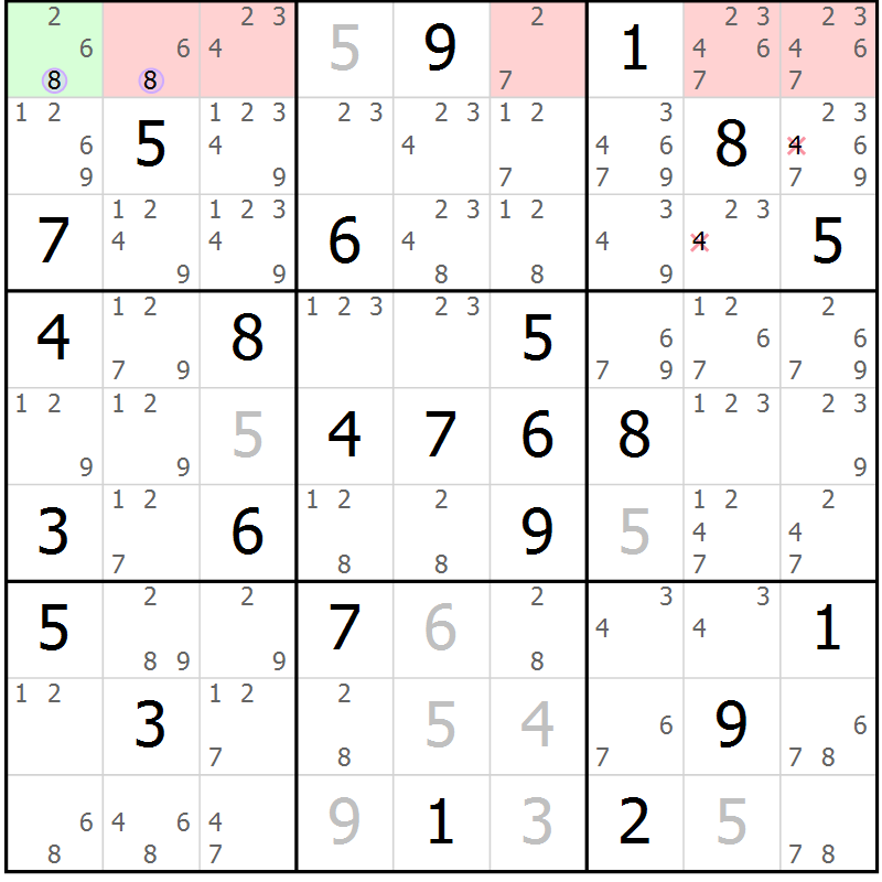 Position des candidats pour la solution de la Gr 61 page 64 du magazine de sudoku Sudoku Suprême n° 040