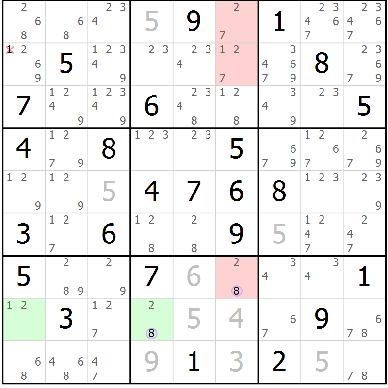 Position des candidats pour la solution de la Gr 61 page 64 du magazine de sudoku Sudoku Suprême n° 040