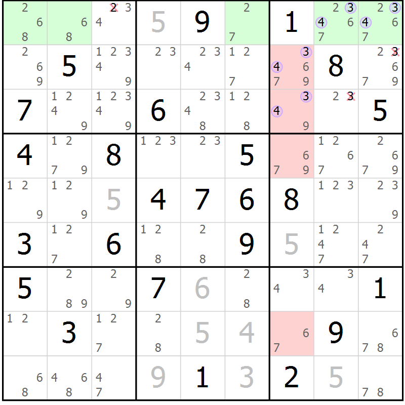 Position des candidats pour la solution de la Gr 61 page 64 du magazine de sudoku Sudoku Suprême n° 040