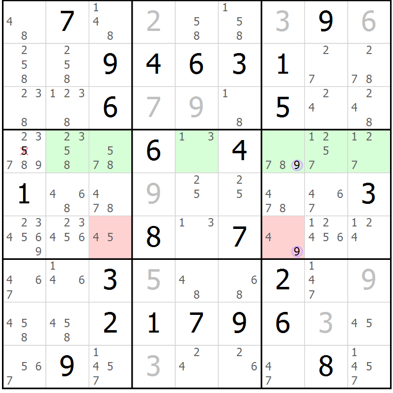 Position des candidats pour la solution de la Gr 62 page 65 du magazine de sudoku Sudoku Suprême n° 040