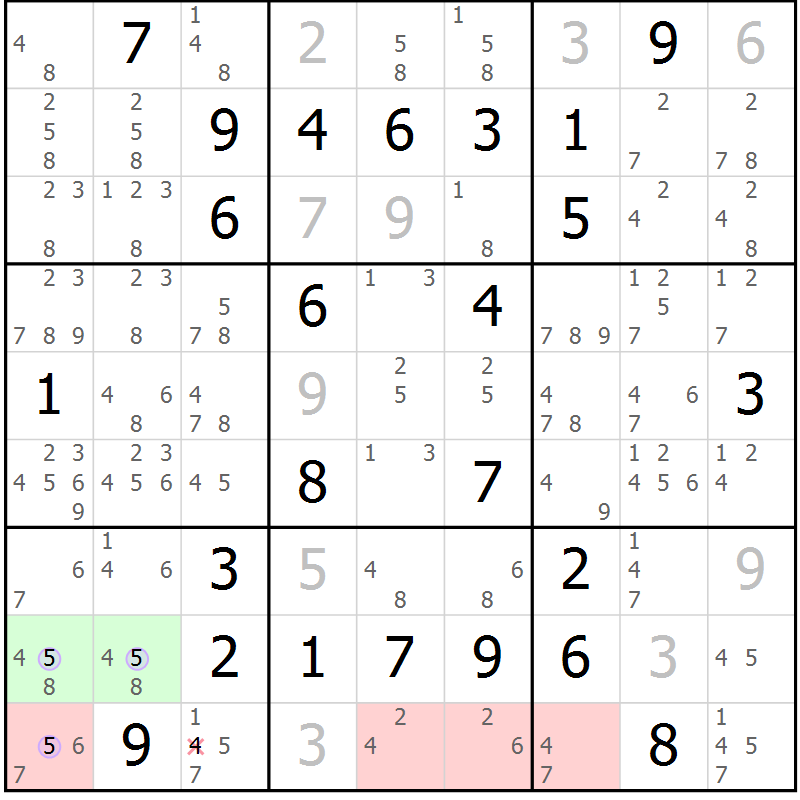 Position des candidats pour la solution de la Gr 62 page 65 du magazine de sudoku Sudoku Suprême n° 040