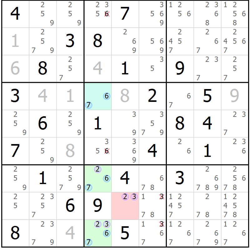 Position des candidats pour la solution de la Gr 63 page 66 du magazine de sudoku Sudoku Suprême n° 040