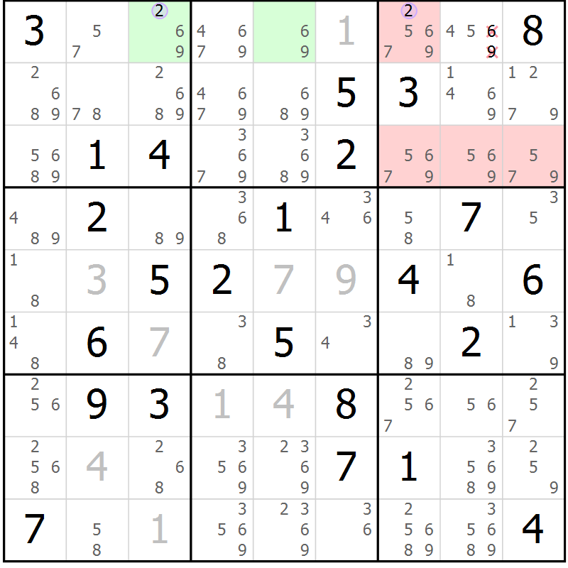 Position des candidats pour la solution de la Gr 67 page 70 du magazine de sudoku Sudoku Suprême n° 040