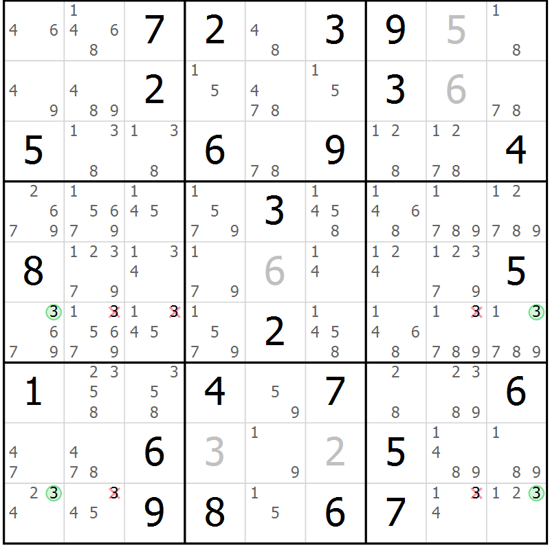 Position des candidats pour la solution de la Gr 68 page 71 du magazine de sudoku Sudoku Suprême n° 040