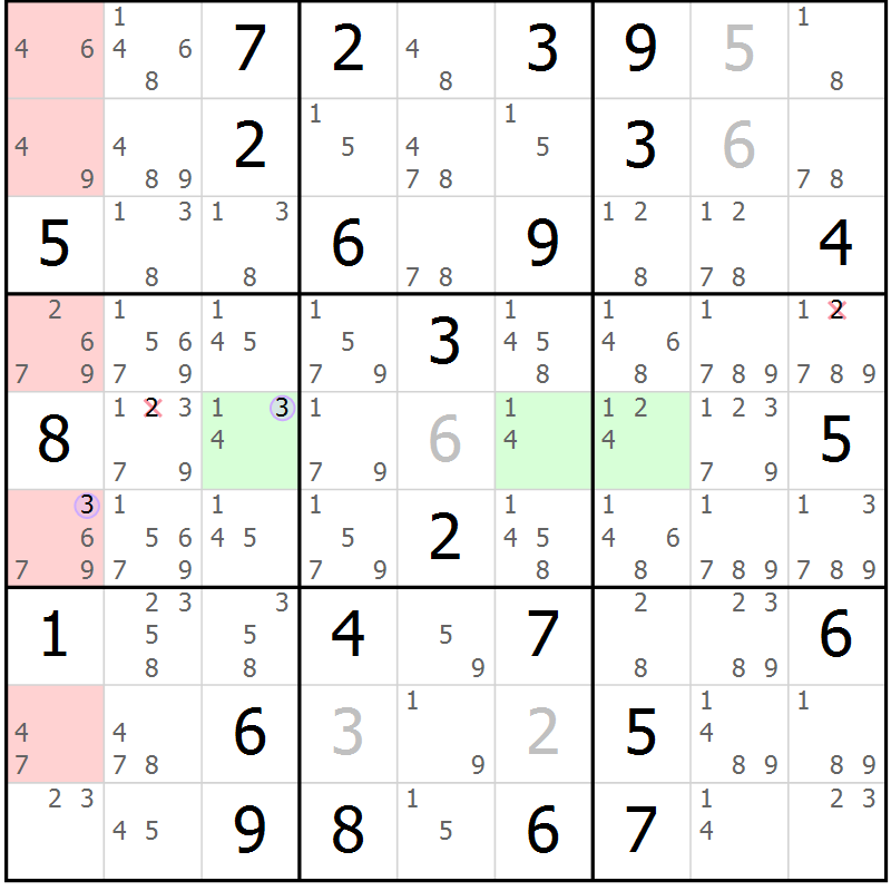 Position des candidats pour la solution de la Gr 68 page 71 du magazine de sudoku Sudoku Suprême n° 040