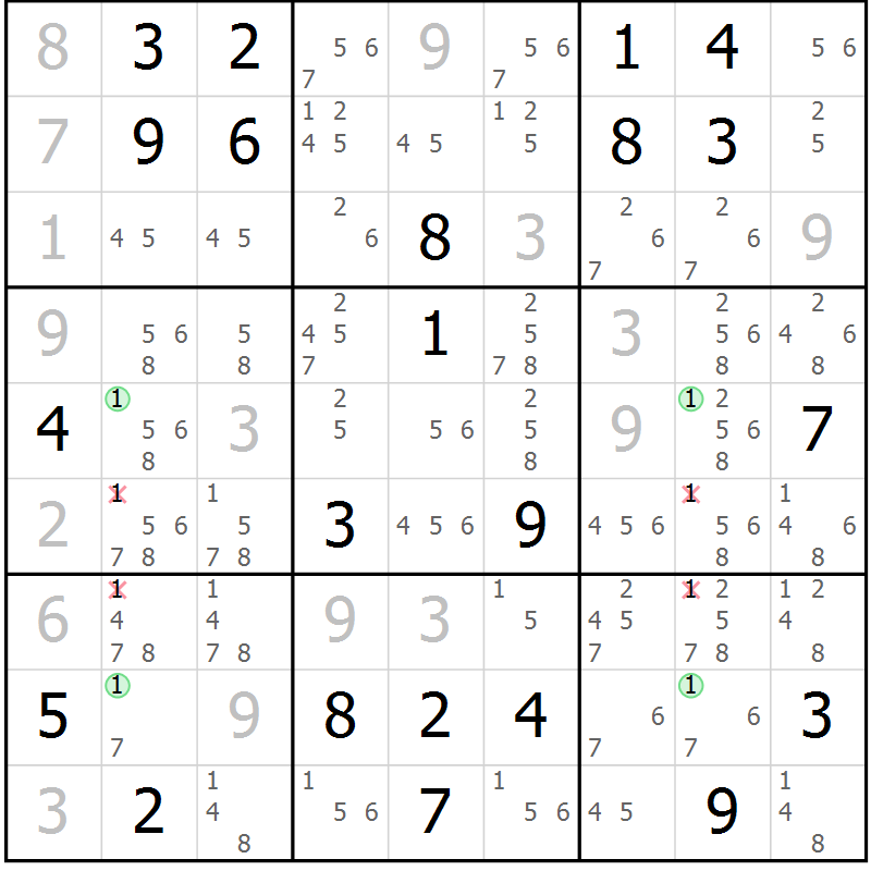 Position des candidats pour la solution de la Gr 7 page 10 du magazine de sudoku Sudoku Suprême n° 040