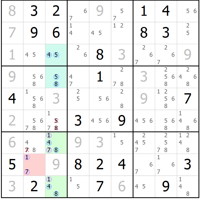 Position des candidats pour la solution de la Gr 7 page 10 du magazine de sudoku Sudoku Suprême n° 040