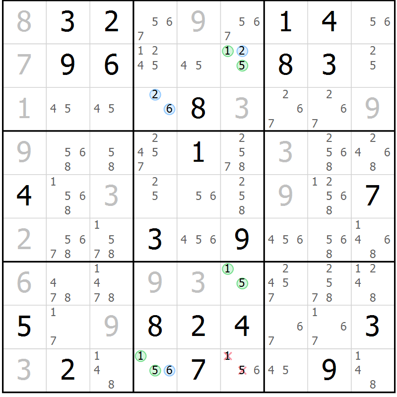 Position des candidats pour la solution de la Gr 7 page 10 du magazine de sudoku Sudoku Suprême n° 040