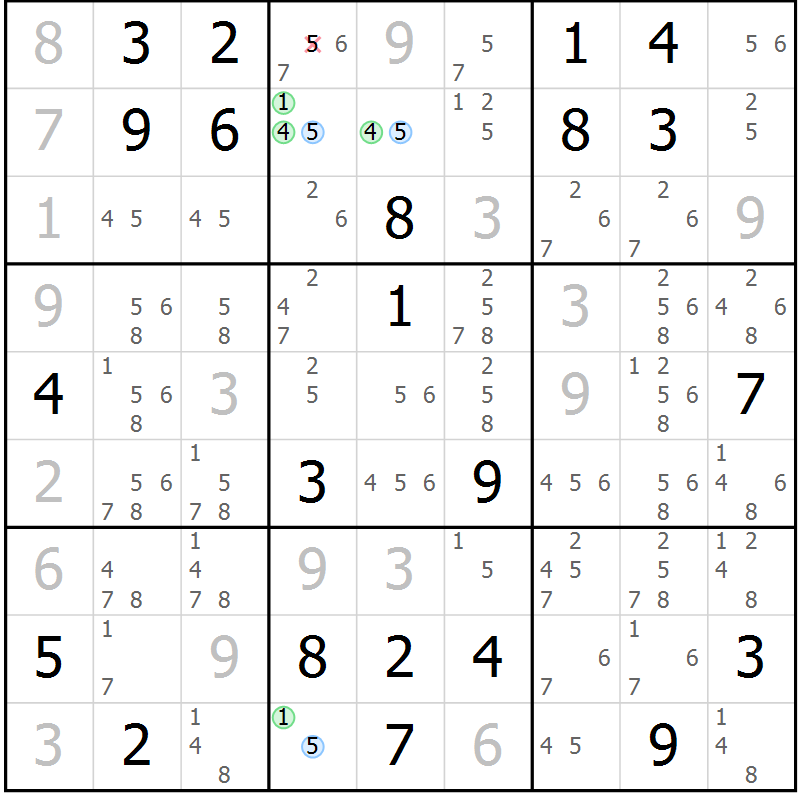 Position des candidats pour la solution de la Gr 7 page 10 du magazine de sudoku Sudoku Suprême n° 040