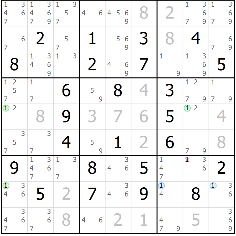 Position des candidats pour la solution de la Gr 70 page 73 du magazine de sudoku Sudoku Suprême n° 040