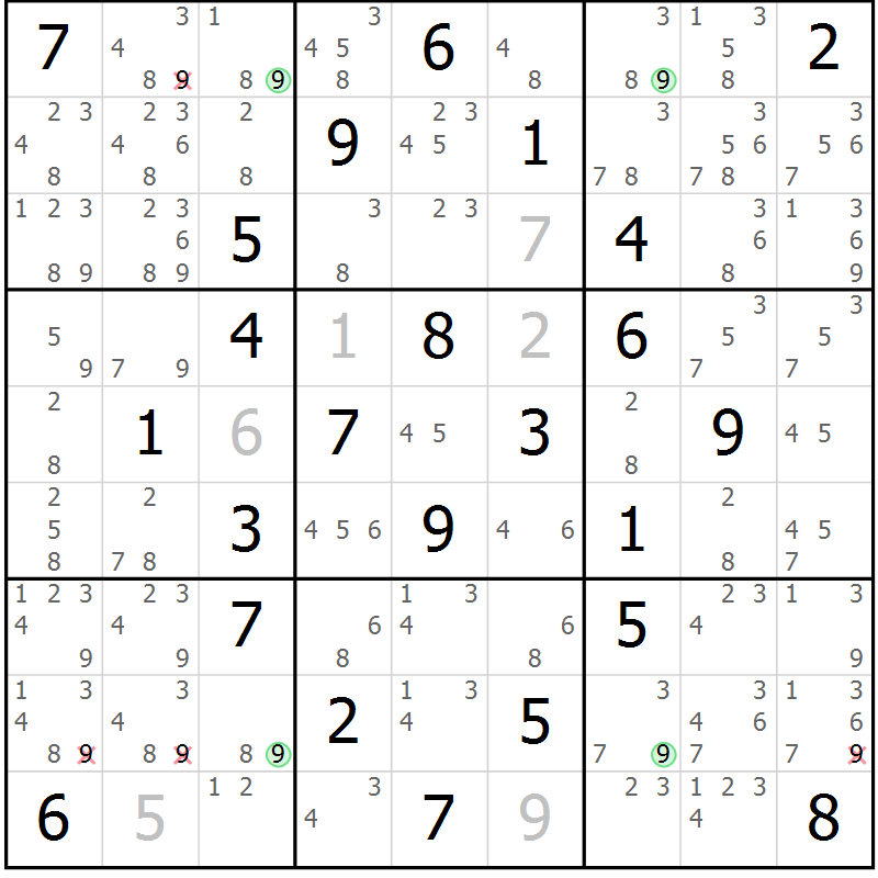 Position des candidats pour la solution de la Gr 71 page 74 du magazine de sudoku Sudoku Suprême n° 040