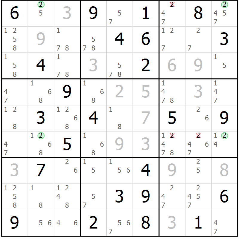 Position des candidats pour la solution de la Gr 72 page 75 du magazine de sudoku Sudoku Suprême n° 040