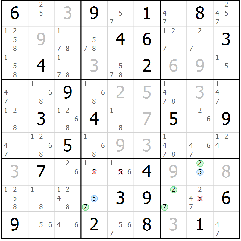 Position des candidats pour la solution de la Gr 72 page 75 du magazine de sudoku Sudoku Suprême n° 040