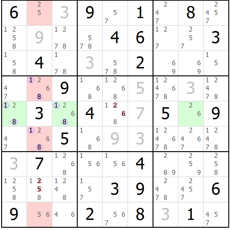 Position des candidats pour la solution de la Gr 72 page 75 du magazine de sudoku Sudoku Suprême n° 040